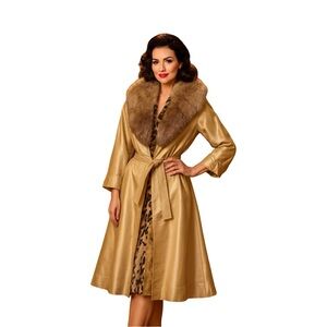 Vintage Silk Russian Squirrel Fur-Lined Coat, Fox Collar, L. Debiesse Gartenhaus